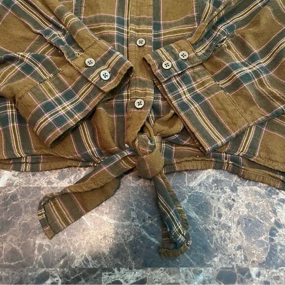 Women’s Long Sleeve Plaid Crop Top Sz XL Aged Bronze​​​ - Picture 9 of 11